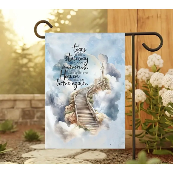 "Tears Started, Memories followed" Memorial Garden Flag - 12"x18" Double-Sided - Picture 3 of 5